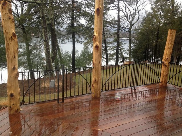 Balcony railing on wooden deck